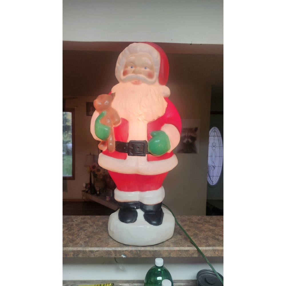 Vintage 1994 TPI Santa Claus Blow Mold with Teddy Bear Christmas Decor